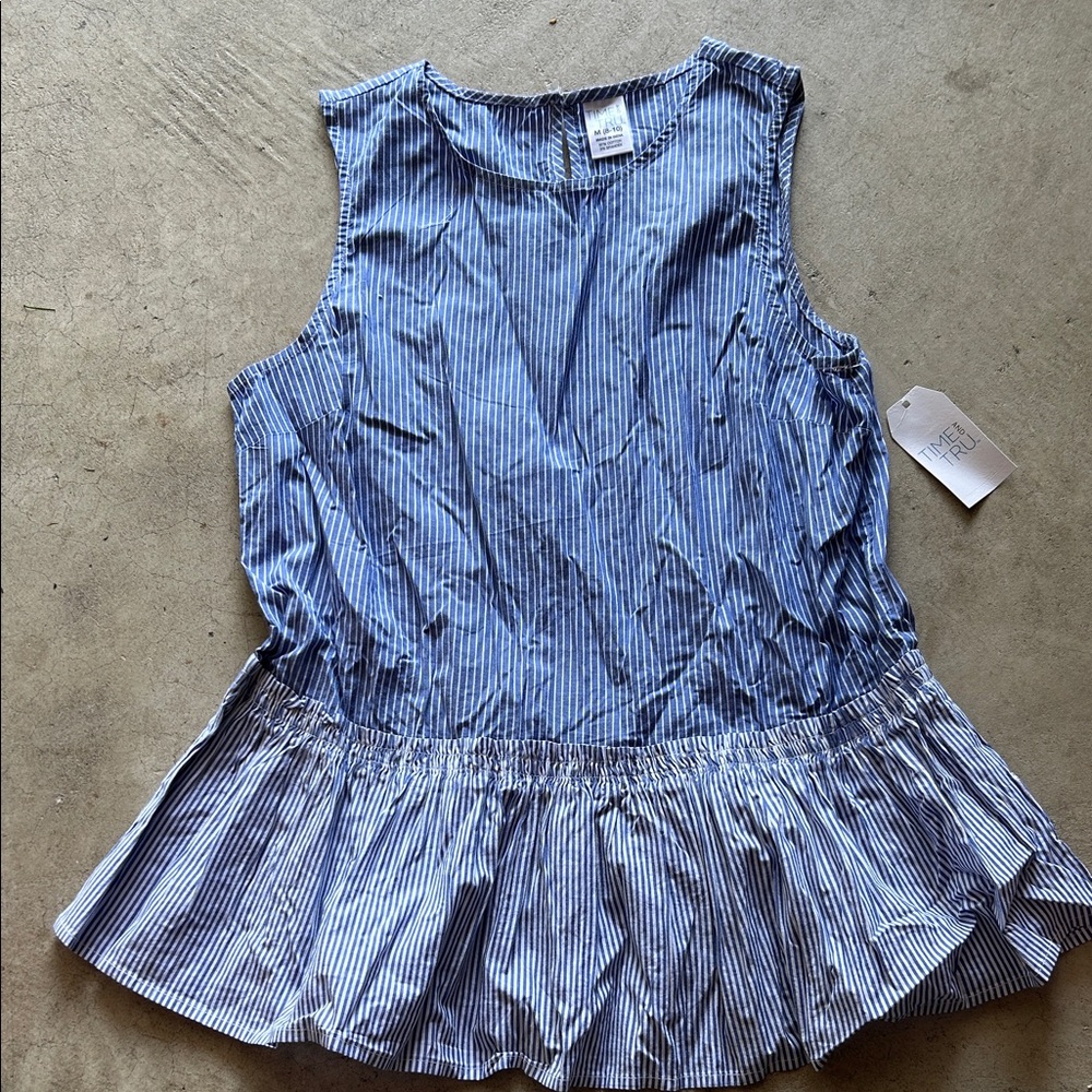 Time and Tru Blue and White Striped Tank Top